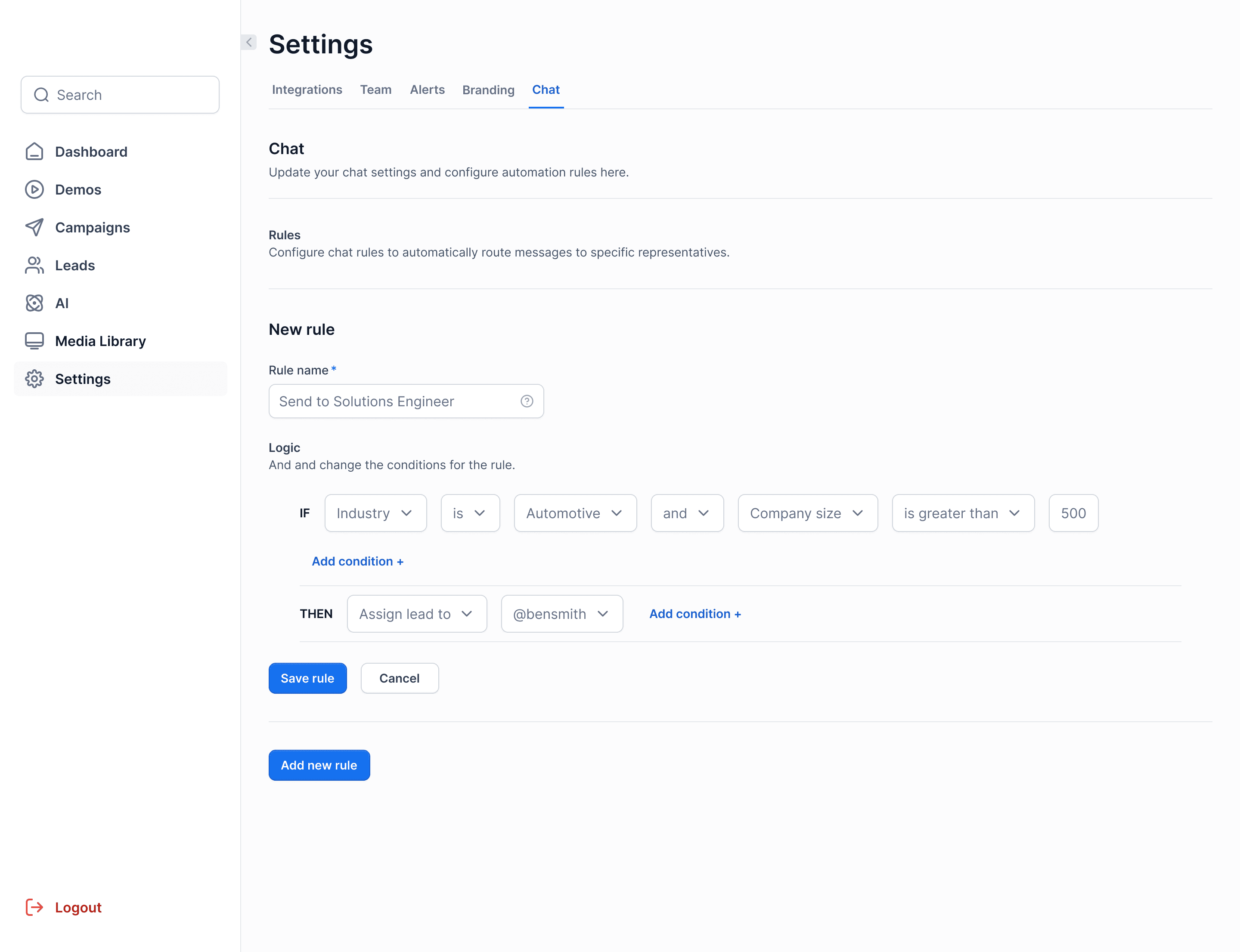 Mockup - Settings - Chat - Add new rule