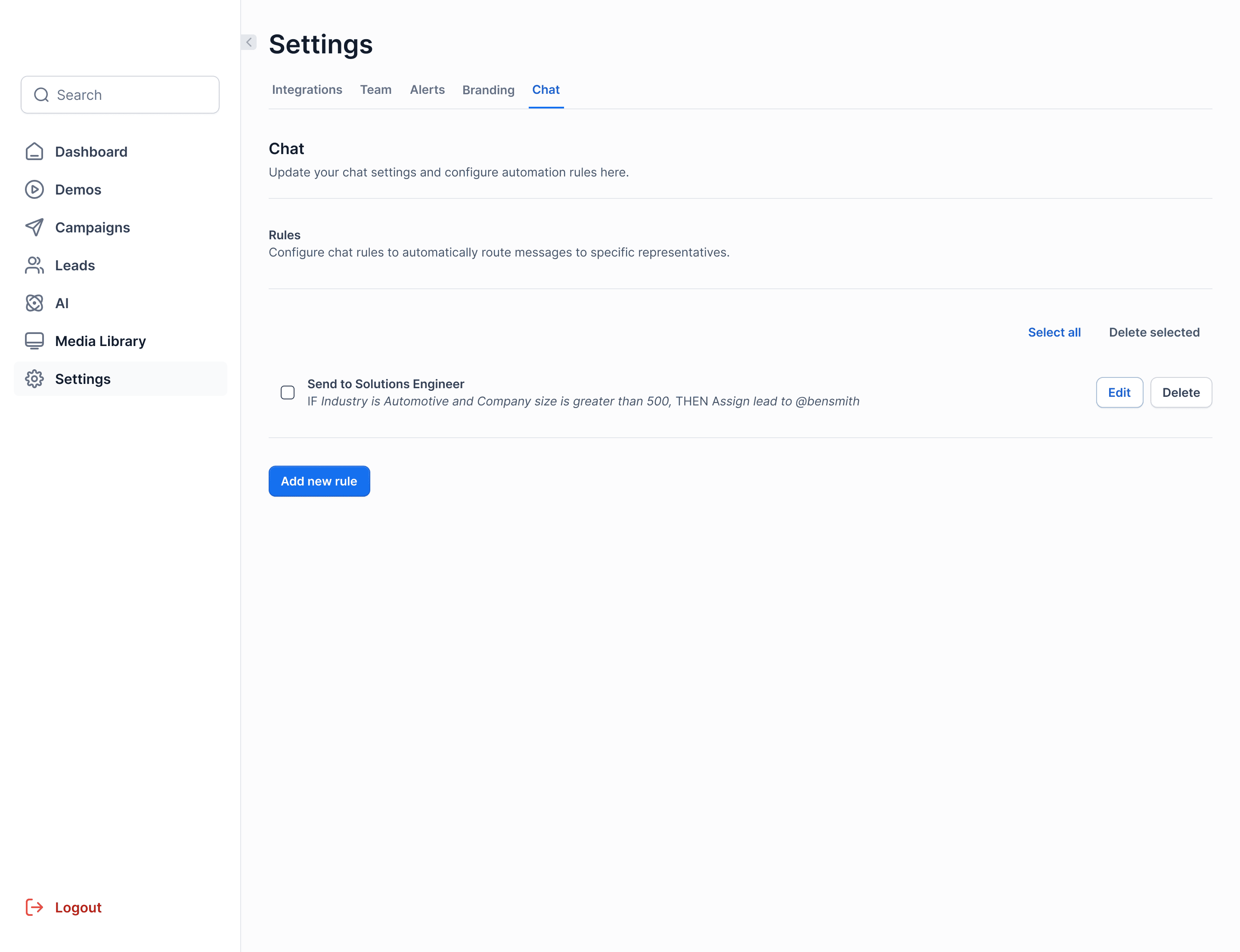 Mockup - Settings - Chat - With rules