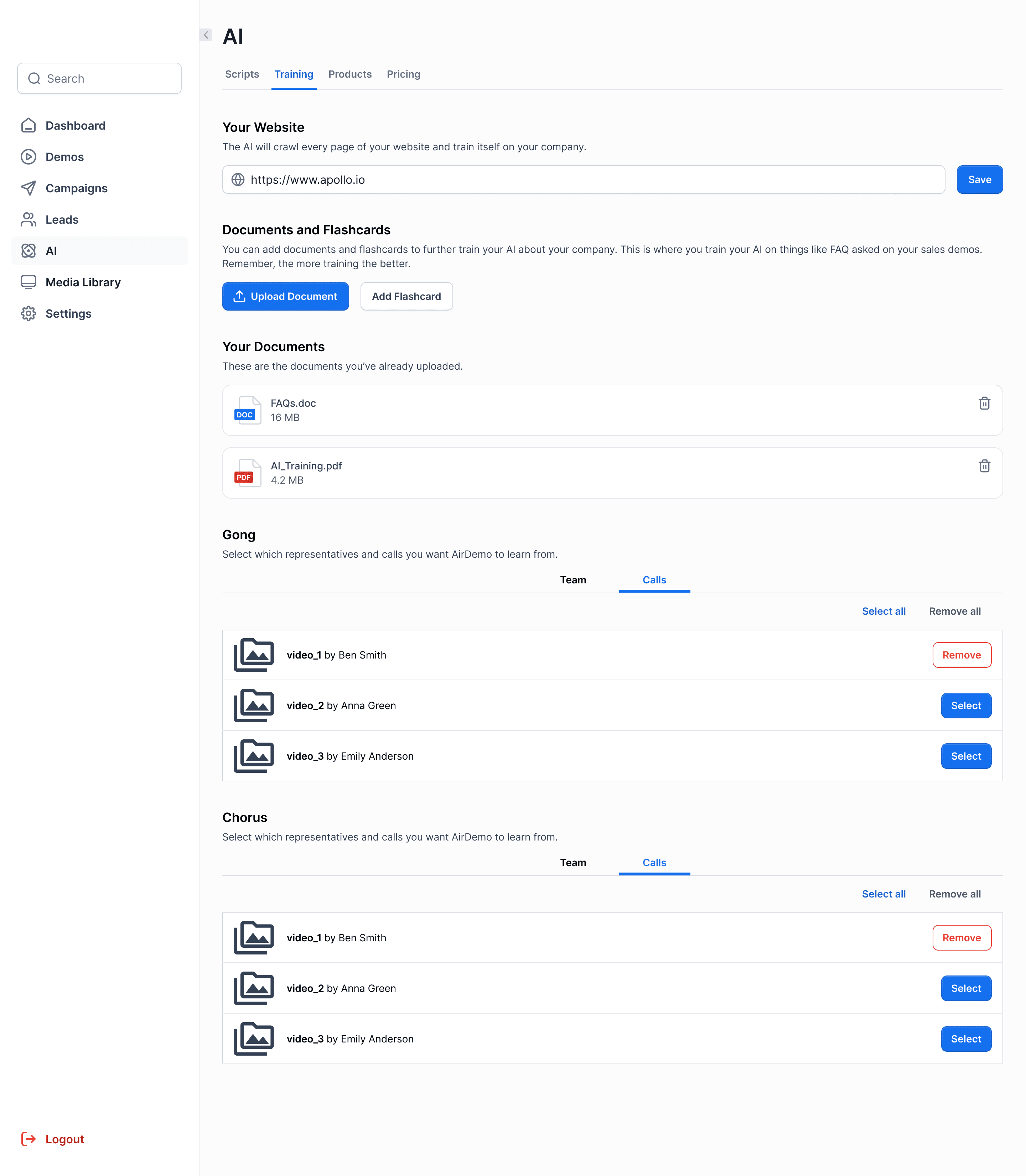 Mockup - AI - Gong calls