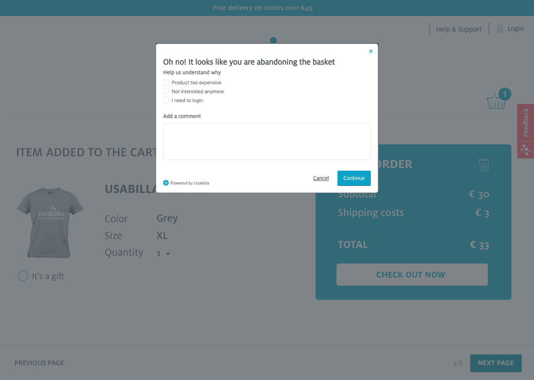 cart with modal