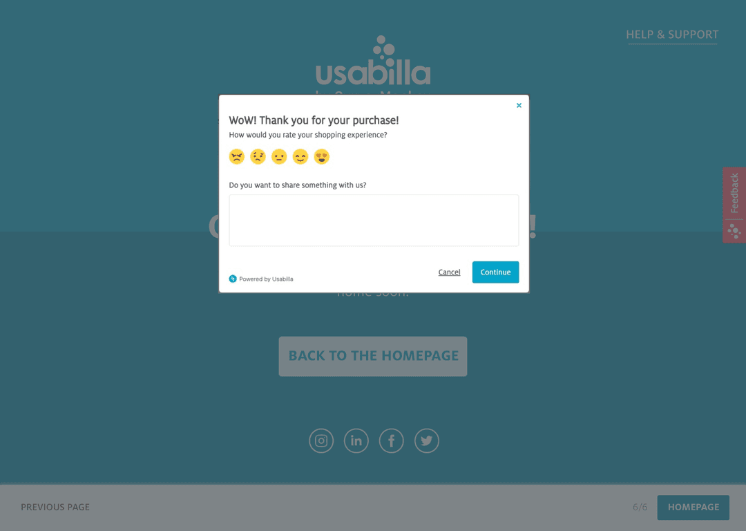 screenshot of survey modal